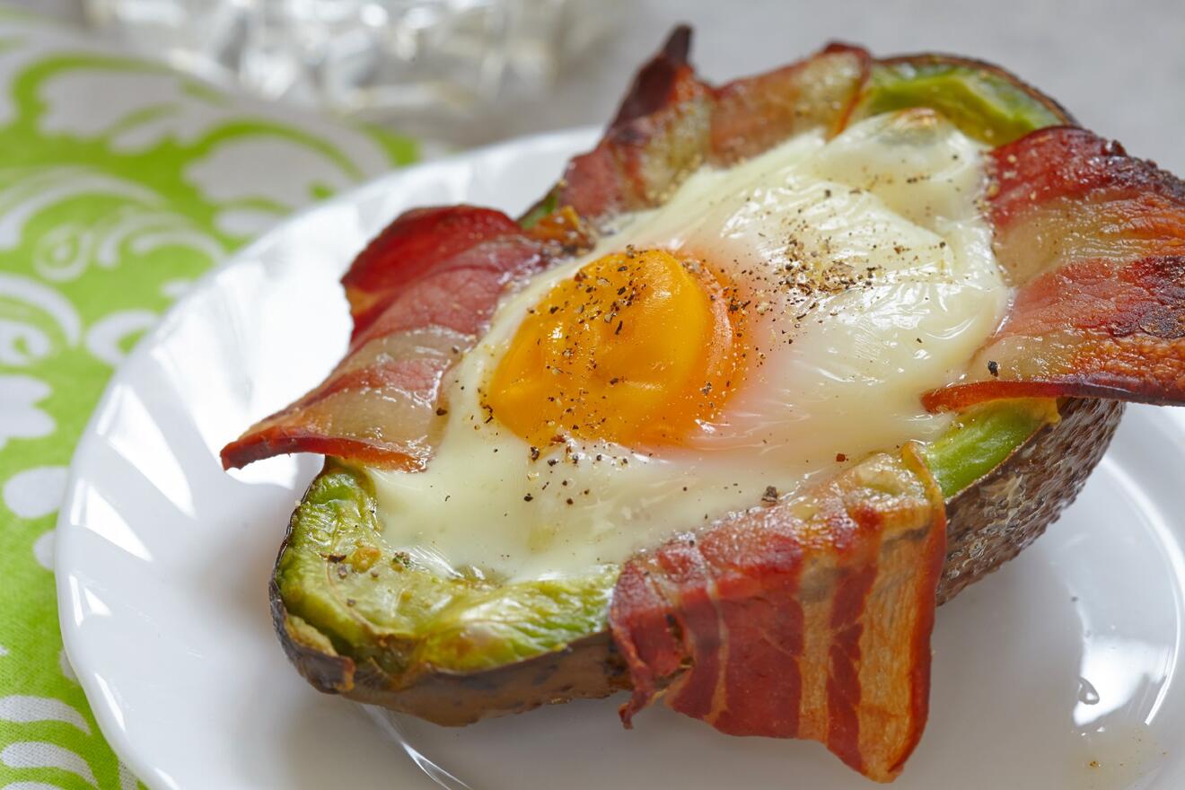 Avocado, egg, bacon