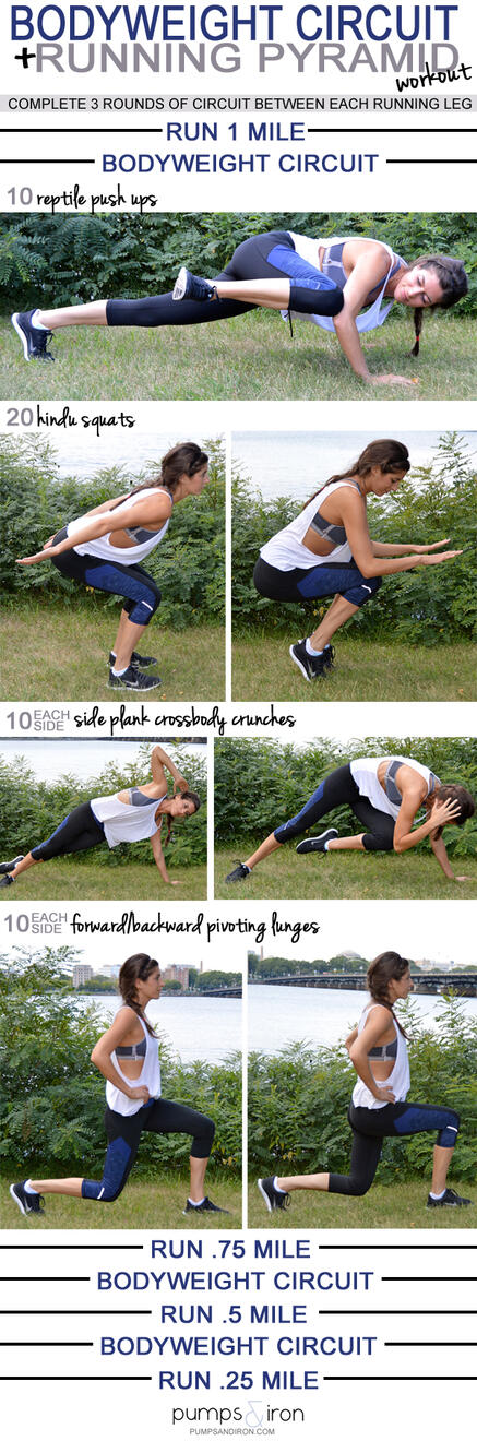 Bodyweight Circuit with Running Pyramid Workout